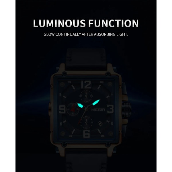 Klockor för män Vattentät Läder Quartz Armbandsur Luminous Kronograf Datum Kalender Herrklocka Brown