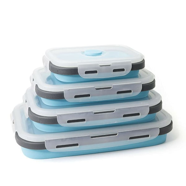 4 Pcs Silicone Food Containers Lunch Storage Box Set Bento Box