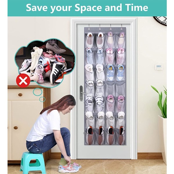 28 Store Lommer Over Dør Sko Opbevaring Organiser Garderobe Skostativ Net Hængende Opbevaring Sko Hængere Holder Organiser Grey
