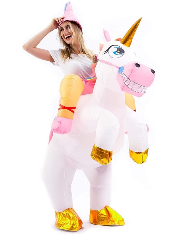 Oppusteligt Enhjørningekostume til Voksne, Sjovt Outfit til Halloween og Temafester One-size White
