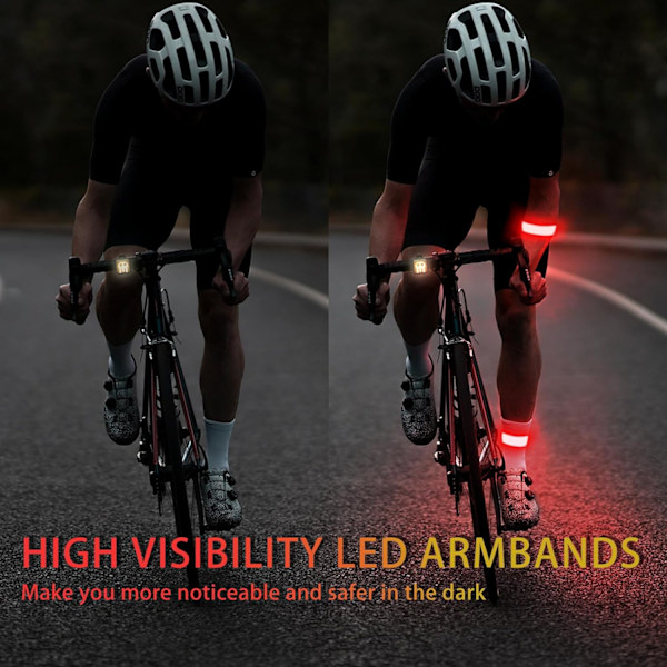 LED-armbånd for løping, 2-pakks løperlamper for løpere Oppladbare refleksløperlys Lysende armbånd Høy synlighet LED-armbåndslamper red