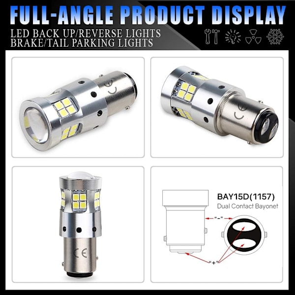 BAY15D P21/5w 1157 LED 12V 24V bil-/lastbilslampor (2-pack)