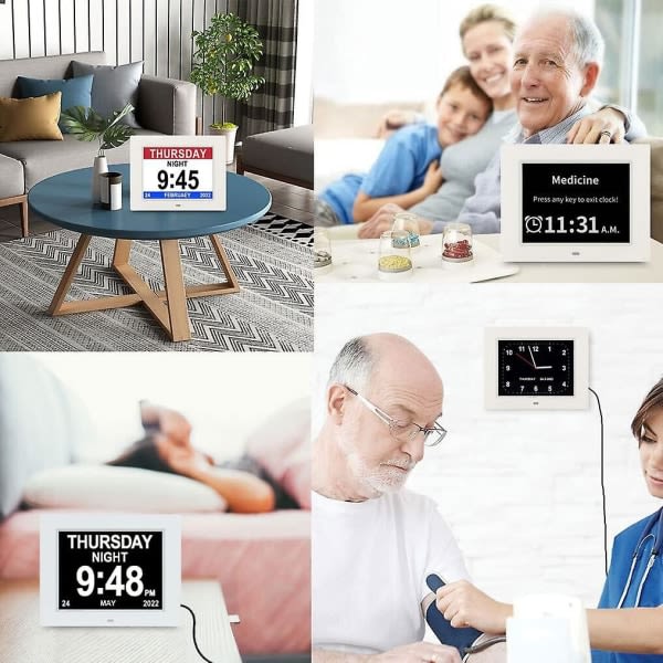 Demenskello Alzheimer-kello ja suuri digitaalinen kalenterkello