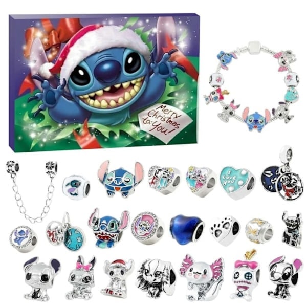 REMAKE Stitch Adventskalender Armbånd 2024 Jenter 24 Dager Juletelling Kalender DIY Smykkeproduksjonssett 22 Charm Beads 2 Armbånd 0,45