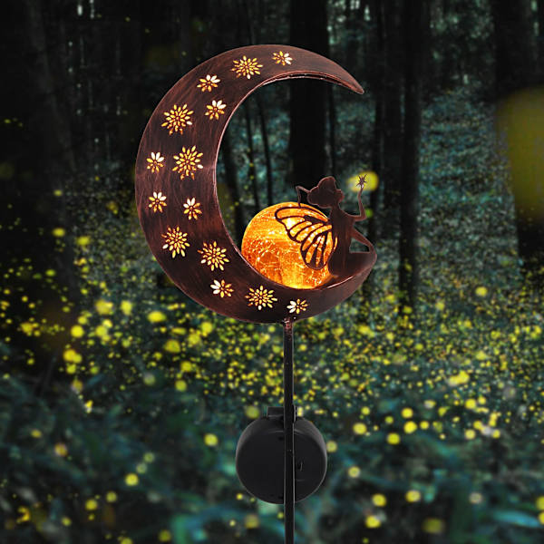 Utomhus solcellslampa 100 cm solcellsmetall måne LED glaskula trädgård
