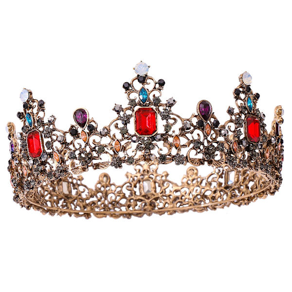 Prom Queen Tiara Vuxen, Barock Krona Rundad Vintage Guld