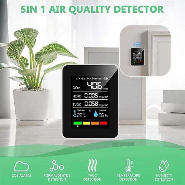 5-i-1 Kuldioxidmåler Digital Temperatur- og Fugtighedstester Kuldioxiddetektor Luftkvalitetsmonitor TVOC HCHO Analysator-FA-