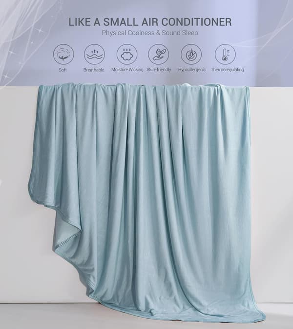 Køletæppe til varme sovende, tyndt let åndbart blødt dobbeltsidet forbedret køletæppe til sommer, lindring af nattesved-FA- Light Blue