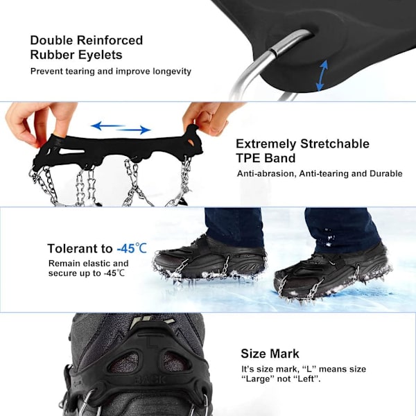 crampons med 18 pigge til gåture, jogging, klatring