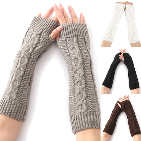 Dam Stickade Varma Ärmhandskar Varm Handvott Deep grey