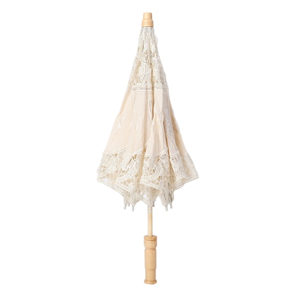 Håndlavede blondeblomstbroderier Parasol Bryllup Brud Fotografi Paraply Beige L