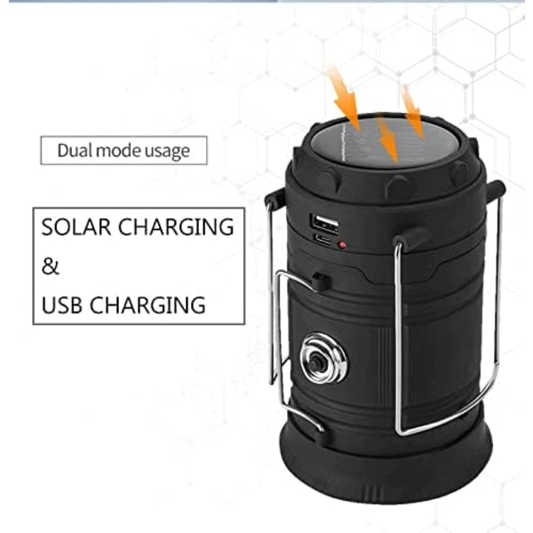Solcelle/USB genopladelig LED lanterne, ZVO kraftig campinglys