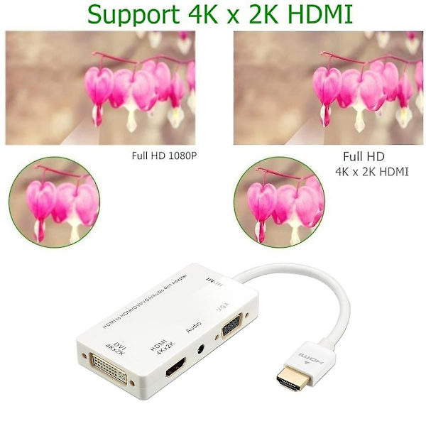 3-i-1 HDMI till VGA DVI HDMI med ljud 3,5 mm mikroadapterkabel White
