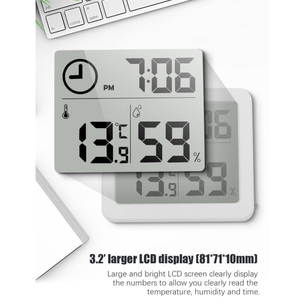 Digitalt termometer/hygrometer Stor 3,2” LCD-skærm indendørsrum
