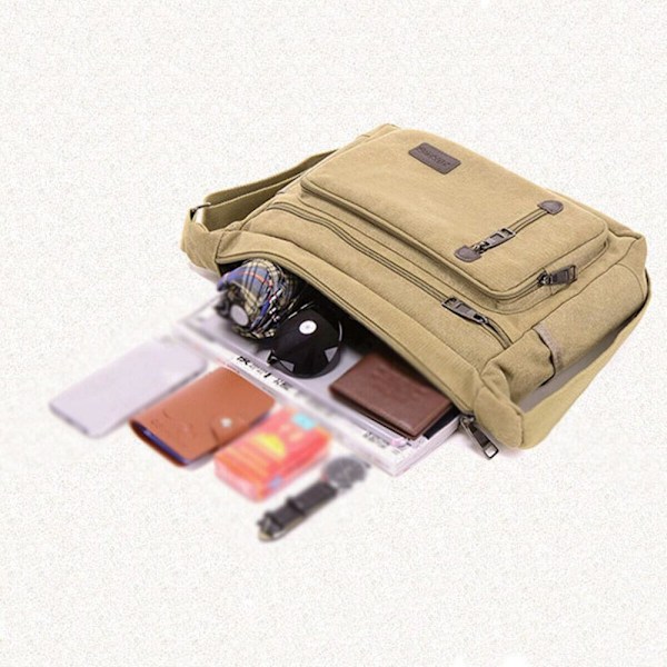 Canvasveske for menn Reise Vandring Cross Body skulderveske coffee