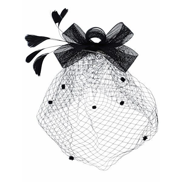 Sløyfe fascinator hatt fjær slør mesh pannebånd og kort blonder