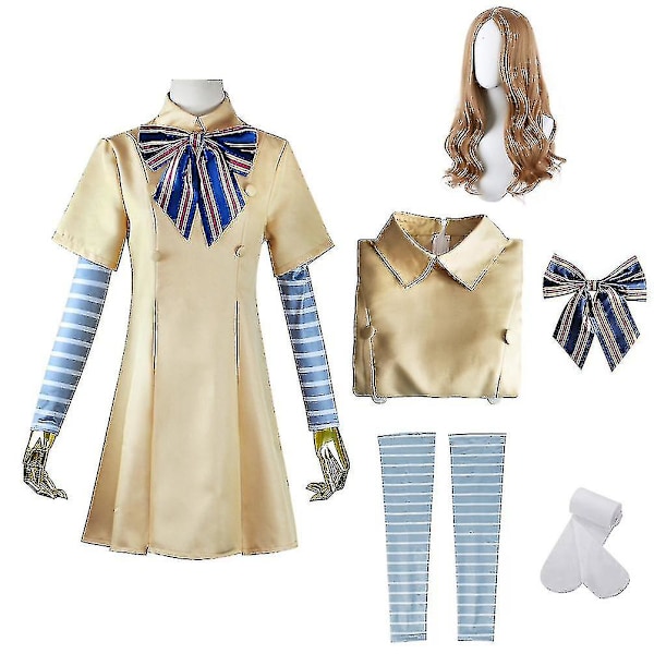 Barn Megan Girls Barn M3gan Cosplay Kostume Med Paryk 5-pak Skrækfilm M3gan Kjole Kostume Karnevalsfest Halloween Dress Up Outfit.c wz 120