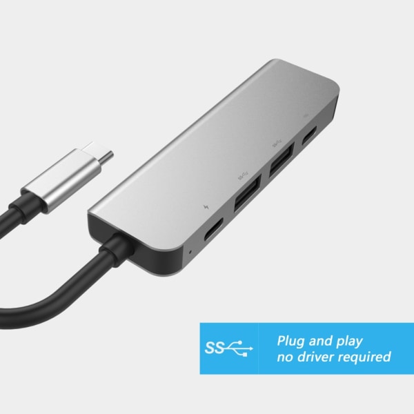 USB-C-keskitinsovitin HDMI-yhteensopivaan 4K30HZ:iin, kaksois-USB TypeC -jakaja, tukee PD60W -telakkaa kannettavalle puhelimelle PC:lle