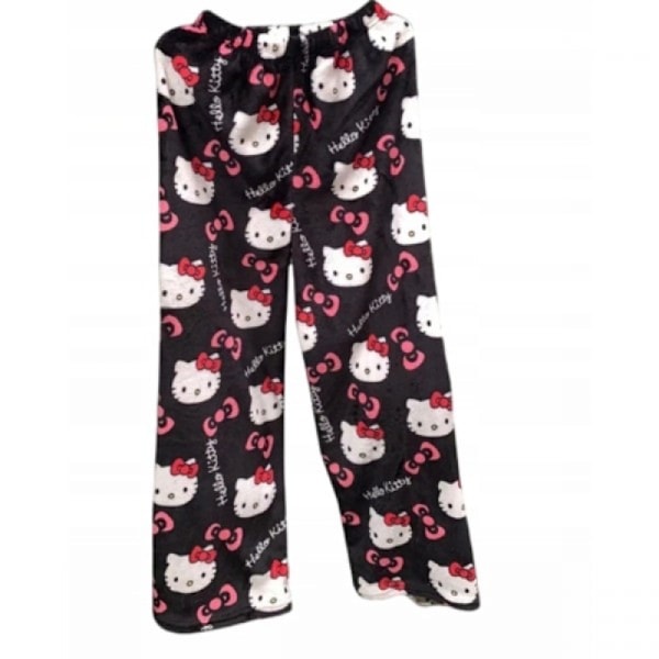 Tegnefilm HelloKitty flanelpyjamas Plysj tyk varm pyjamas til kvinder Sort rosa kat Svart rosa katt L