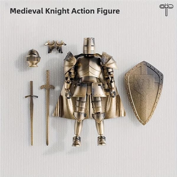 Middelalderlig ridder actionfigur med flere led, bevægelig rustningsmodel (samling påkrævet) Silvery