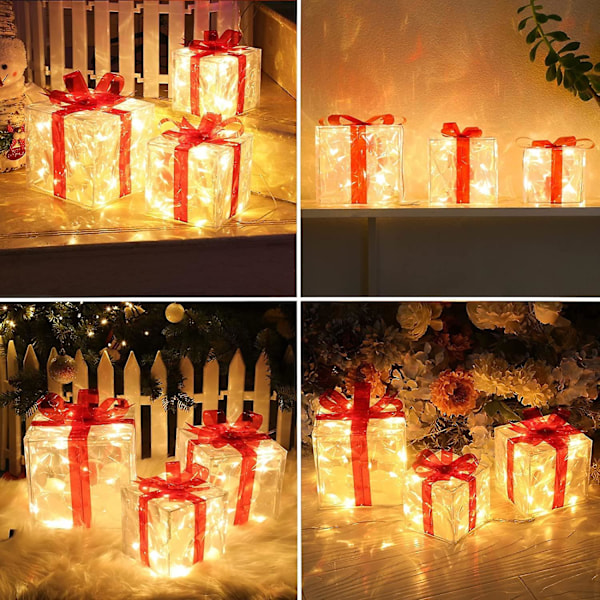Julelysgaveesker, Sett med 3 Juledekorasjoner Ask Super Lyssterke 60 LED-lys, Juledekorasjoner Utenfor Gressplen