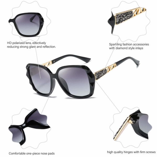 Överdimensionerade polariserade solglasögon för kvinnor Trendiga klassiska damer