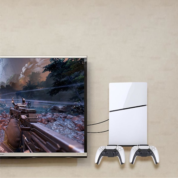 Väggfäste för PS5 Slim med Dual Controller-hållare, Metallväggmonterad basfäste Organizer Förvaringshängare för Ps5 Slim black