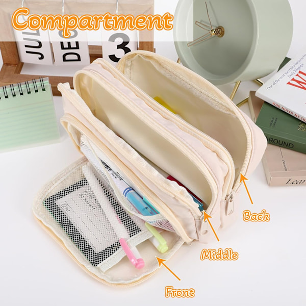 Aprikos Pennetui med Lommer Stor Pennetui Multifunktionel Pennetui Preppy Pennetui Papirvarer Organizer Æstetiske Makeuptasker Cream