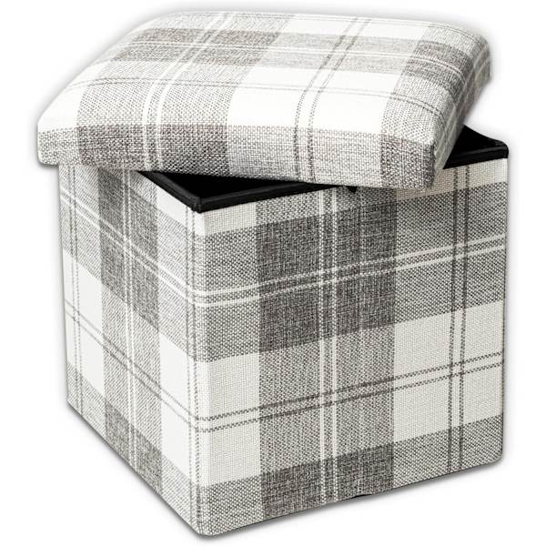 Fodskammel med opbevaring - 30 x 30 cm - Robust og stilfuld - Stribet trykt stofpude til hjem, stue, soveværelse stol fodskammel låg
