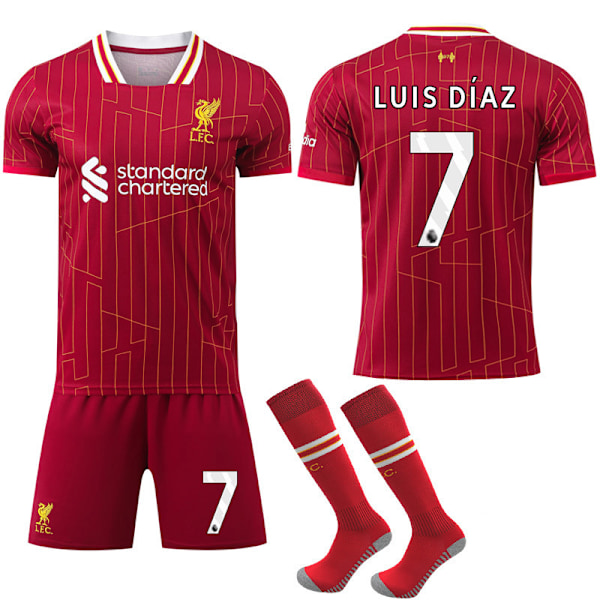 2024-2025 Liverpool Hjemme Børn Voksen Fodboldtrøje Med Sokker No.7 LUIS DIAZ No.7 LUIS DIAZ S