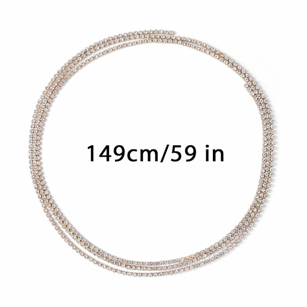 Boho Rhinestone Kroppskedja Guld Kristall Långt hänge Halsband Bröstkedja Nattklubb Kroppstillbehör