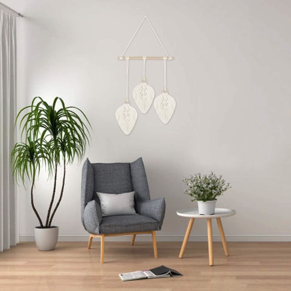 Macrame-seinätekstiili Bohemian Macrame Deco Macrame Feather Wall H