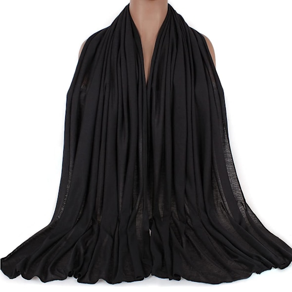 Stretch Jersey Turban Hodeplagg Lang Ensfarget Sjal Scarf-black