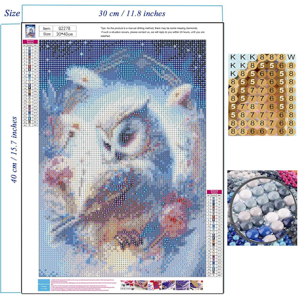 Ugglor 12x16 tum diamantmålning för vuxna, DIY 5D Blommor Dia