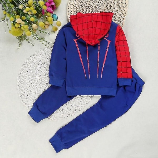 Barn Pojke Spiderman Träningsoverall Hoodie Sweatshirt Byxor Set Kläder Blå 4-5 År