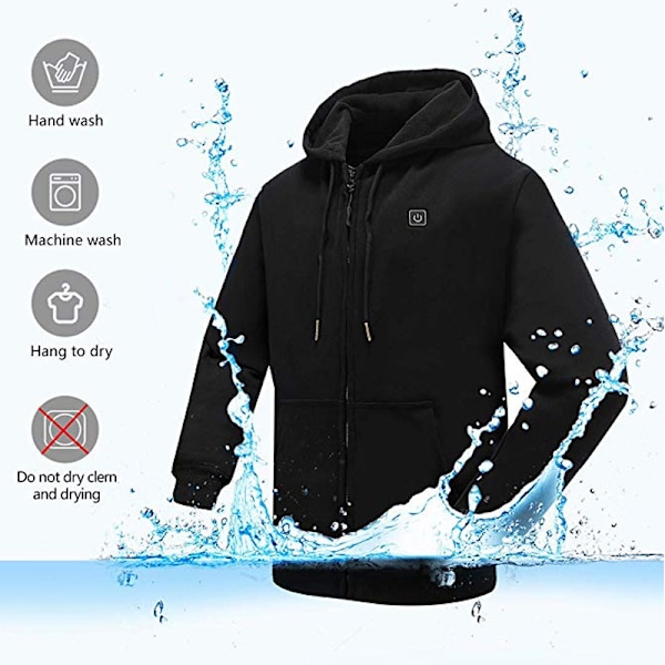 Opvarmet Hoodie, Batteripakke 7.4V (Unisex), Opvarmet Jakke til Kvinder og Mænd Sort Black S