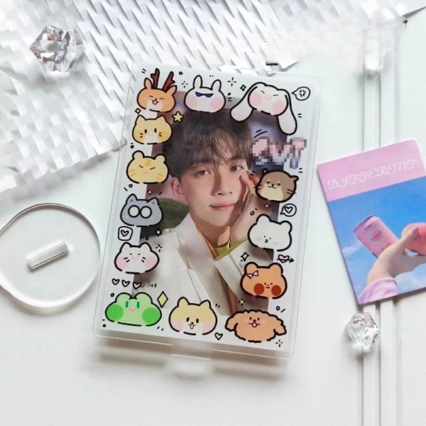 INS Kpop Fotocard Holder 3 tommer Akryl Foto Ram Idol Foto Display Stativ Foto Unik Design Kort Beskyttende Etui 포토카드 액자 DIY frame S4