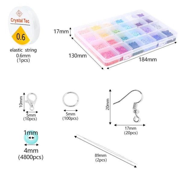 DIY - Perlekasse - Frøperler - 4mm - 4800 stk - Smykkefremstilling multifarvet