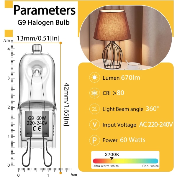 G9 Halogenlamper 60W,230V, 10-pak 60W