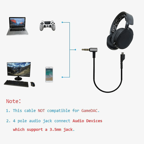 Fleksibel stereo-spillhodetelefonkabel for Steelseries Arctis 3/5/7 Pro Gaming