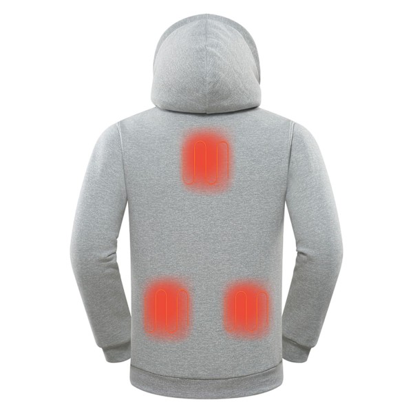 Opvarmet Hoodie, Batteripakke 7.4V (Unisex), Opvarmet Jakke til Kvinder og Mænd Grå Grey M