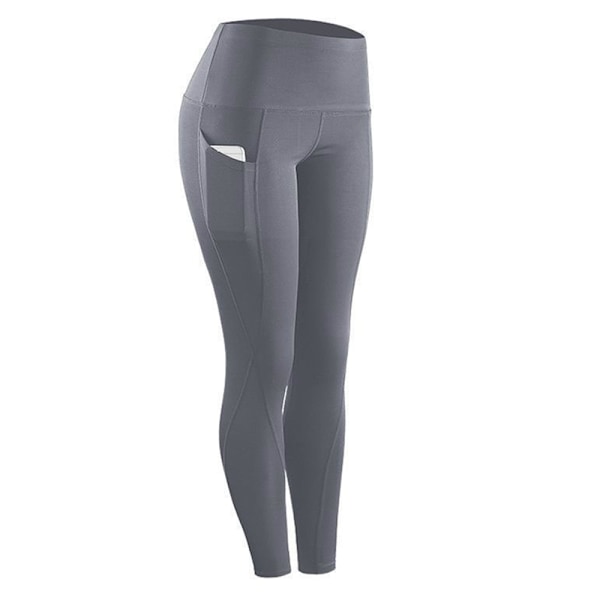 Yogabukser til kvinder med lommer, højtaljede træningsleggings, mørkegrå mørkegrå dark grey XL