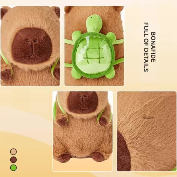 Capybara plyschleksak, 25 cm Capybara-bärande sköldpadda Realistisk mjuk Capybara-leksak Mjuk plysch, Capybara plyschdjur 25 cm