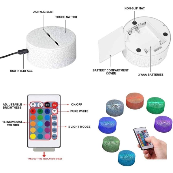 Kreativ konstnärlig gymnastik 3D nattlampa USB-driven touch-switch