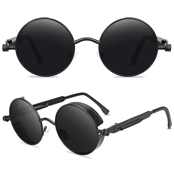 Runda solglasögon i mode-stil, Fashion Circle Ozzy Hippie-glasögon, svart ram, svarta linser 3 Pack Black Frame Black Lenses