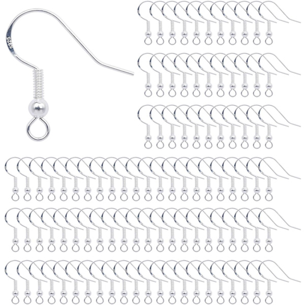 100 st Örhängeskrokar 925 Sterling Silver Örhängeskrokar Silver