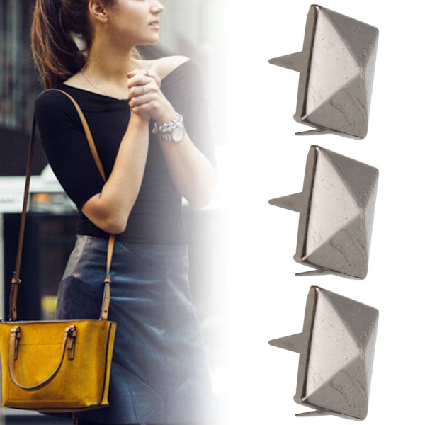 100 st Kvadratiska Pyramidpunknitar 4 Klor Metallnitar för Armband Kläder Skor Handväska Svart 10 mm