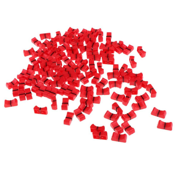 100 stycken Touch Sensitive Ribbed Mixer Slider Fader Knobs Röd