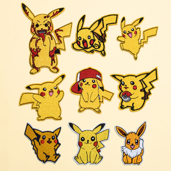 25 tegnede Pikachu-lapper, broderte applikasjonsklistremerker sylapper og merker stoffreparasjonslapper for barneklær jeans jakker sko ryggsekker t-skjorter