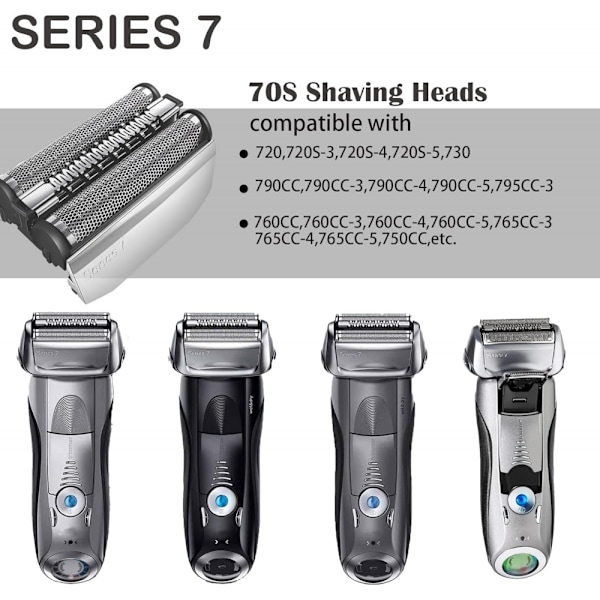 Braun Series 7 -vaihtopää, 70S-terä, 70S-kalvo ja patruunapää, sopii Braun Series 7 -parranajokoneisiin